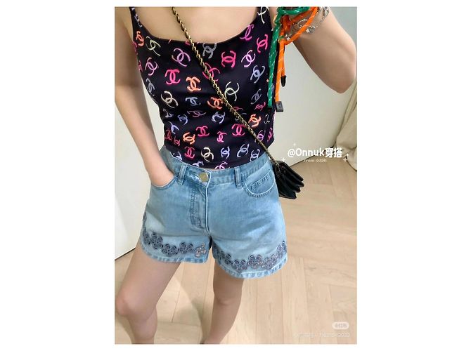 Shorts Chanel de denim con detalle cut-out Multicolor - vista 7