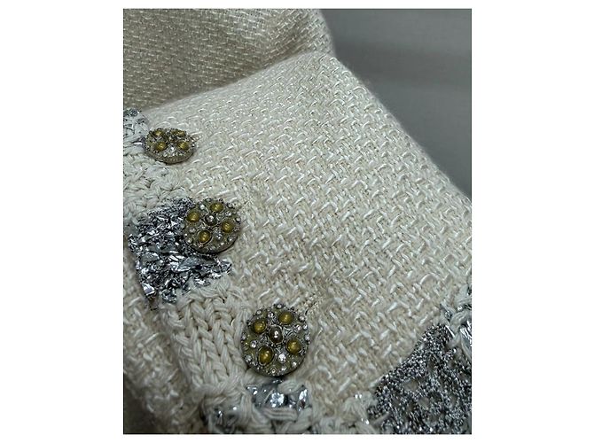 Chanel Bombay Serie Tweed Jacke Ecru Größe 40 Mehrfarben - Ansicht 3