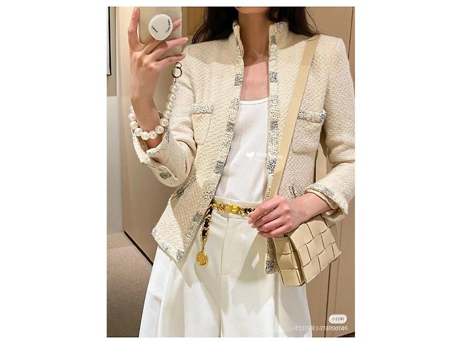 Chanel Bombay Serie Tweed Jacke Ecru Größe 40 Mehrfarben - Ansicht 7