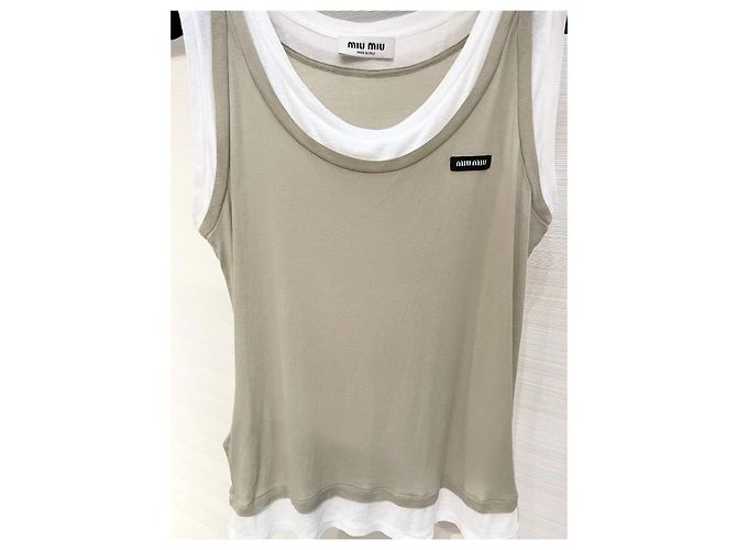 Top Miu Miu in cotone senza maniche effetto due pezzi Multicolore - vista 3