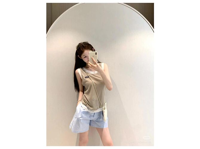 Top Miu Miu in cotone senza maniche effetto due pezzi Multicolore - vista 7
