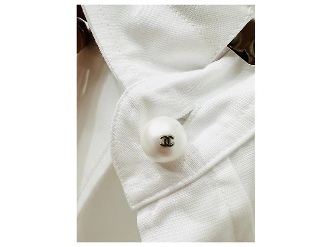 Top Chanel a Righe in Cotone Bianco Taglia 38 Multicolore - vista 3