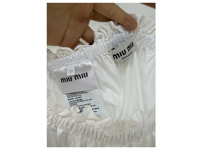 Saia Miu Miu Branca de Algodão com Bordado e Cinto Multicor - vista 4