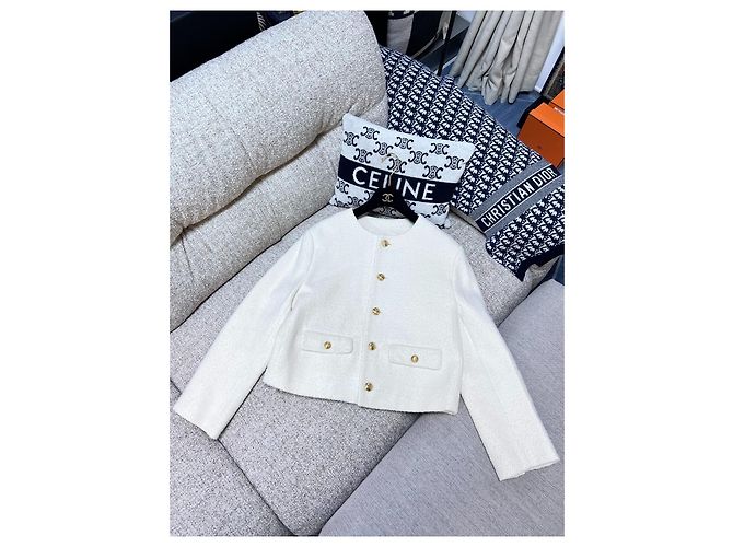 Céline White Tweed Jacket with Gold Buttons Size 40 Multiple colors - view 2