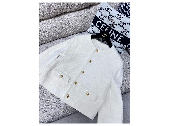 Céline White Tweed Jacket with Gold Buttons Size 40 Multiple colors - view 4