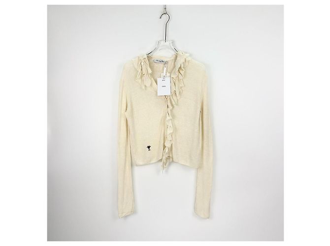 Autre Marque Pull Dior en lin blanc avec bordure à volants Multicolore - vue 3