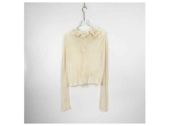 Autre Marque Pull Dior en lin blanc avec bordure à volants Multicolore - vue 4
