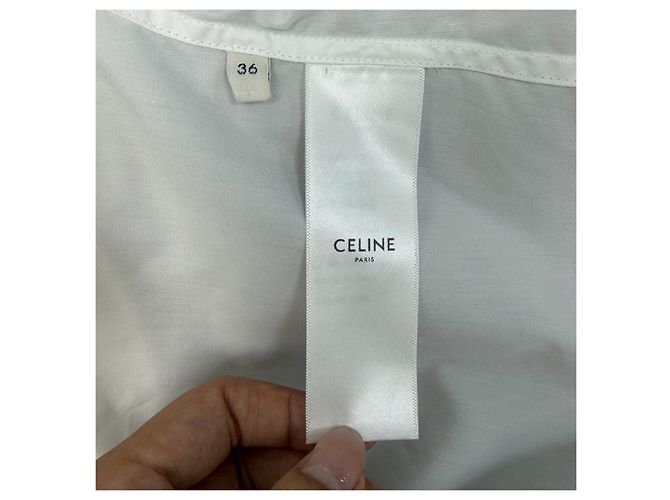 Céline Baumwoll Oberteil Weiß mit Logo Detail Mehrfarben - Ansicht 6