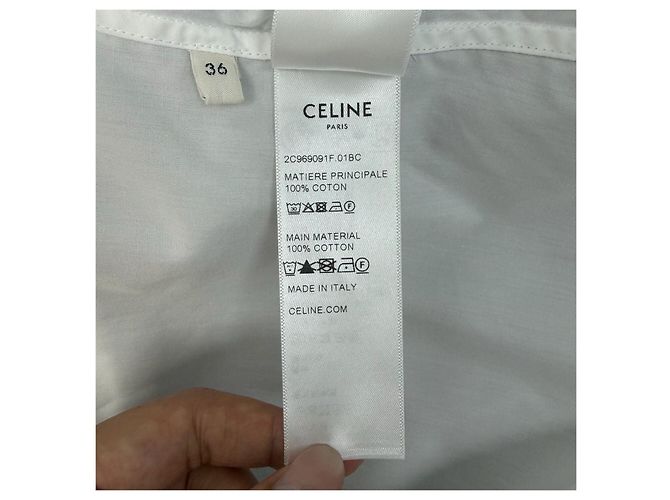 Céline Baumwoll Oberteil Weiß mit Logo Detail Mehrfarben - Ansicht 7