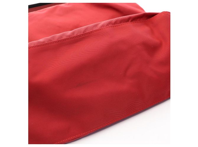Prada Triangle Logo 2-Way Tote Bag Black Red - view 10
