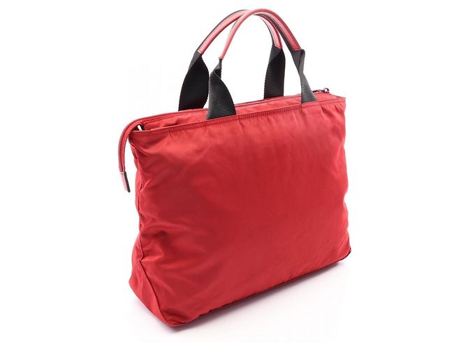 Prada Triangle Logo 2-Way Tote Bag Black Red - view 2