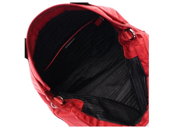 Prada Triangle Logo 2-Way Tote Bag Black Red - view 3