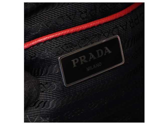 Prada Triangle Logo 2-Way Tote Bag Black Red - view 4