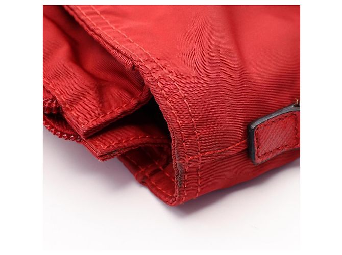 Prada Triangle Logo 2-Way Tote Bag Black Red - view 8