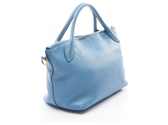 Prada PRADA Triangle Plate 2-Way Handbag Blue - view 2