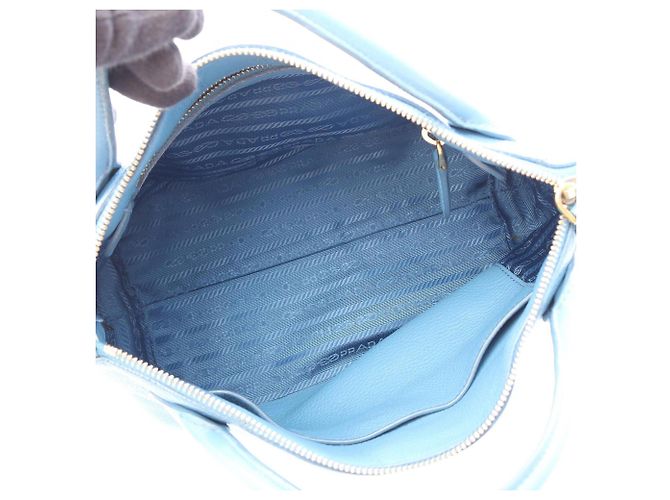 Prada PRADA Triangle Plate 2-Way Handbag Blue - view 3