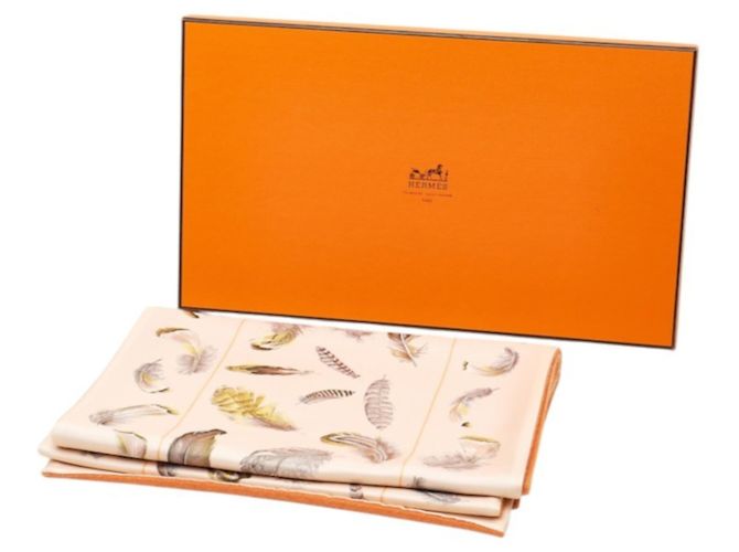 Hermès Sciarpa/Stola reversibile Hermes Henri de Linares Feather Multicolore Arancione - vista 5