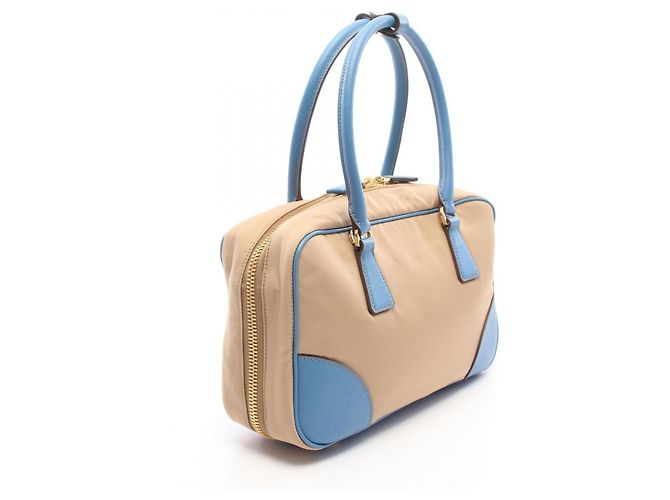 Prada RE-EDITION 1978 RE-NYLON Borsa a mano media con doppio manico Blu Beige - vista 2