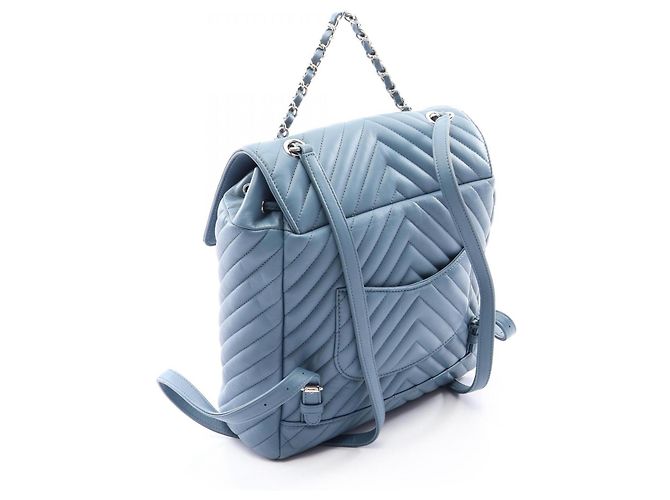 Zaino/Borsa Chanel Chevron V-stitch Blu - vista 2
