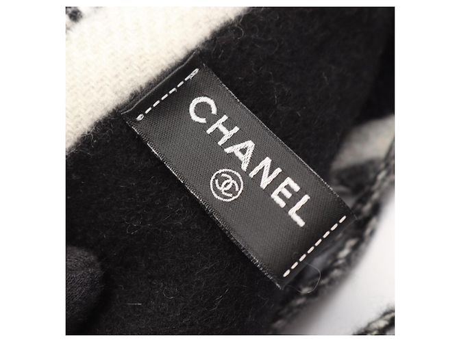 Chanel Coco Mark Kaschmir-Schal Schwarz Weiß - Ansicht 2
