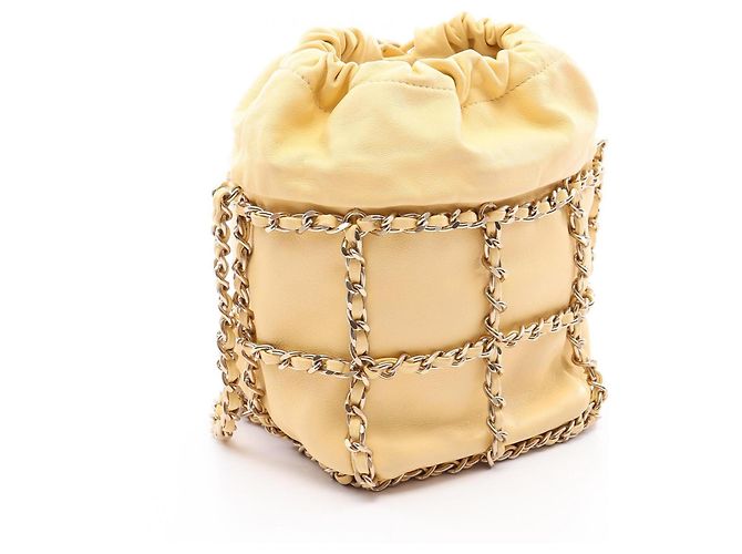 Chanel Coco Mark Schultertasche mit Kordzug Gelb - Ansicht 2