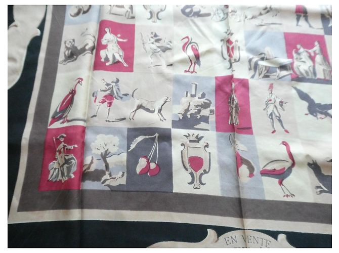 Hermès Pañuelo de Seda "En Vente Chez Hermès à Paris" 1942 Castaño Negro Rosa Blanco Beige Gris - vista 3