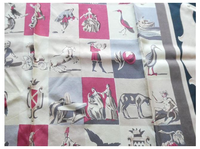 Hermès Pañuelo de Seda "En Vente Chez Hermès à Paris" 1942 Castaño Negro Rosa Blanco Beige Gris - vista 5
