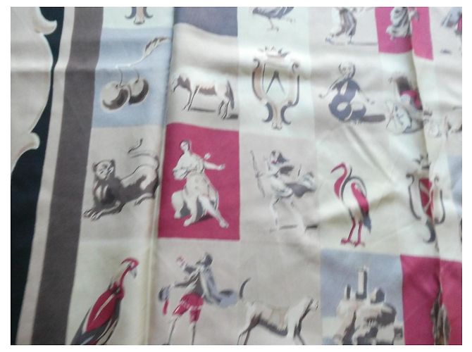 Hermès Pañuelo de Seda "En Vente Chez Hermès à Paris" 1942 Castaño Negro Rosa Blanco Beige Gris - vista 6