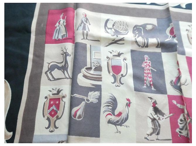 Hermès Pañuelo de Seda "En Vente Chez Hermès à Paris" 1942 Castaño Negro Rosa Blanco Beige Gris - vista 7