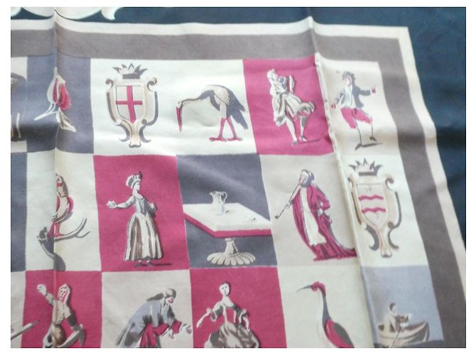 Hermès Pañuelo de Seda "En Vente Chez Hermès à Paris" 1942 Castaño Negro Rosa Blanco Beige Gris - vista 8