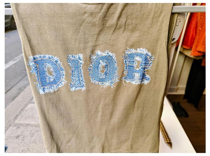Canotta Christian Dior Logo in Denim Blu Verde - vista 3