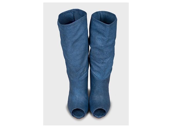 Alexander McQueen Blue Leather Wedge Open Toe Boots Sz.39,5 Gebraucht - Ansicht 2