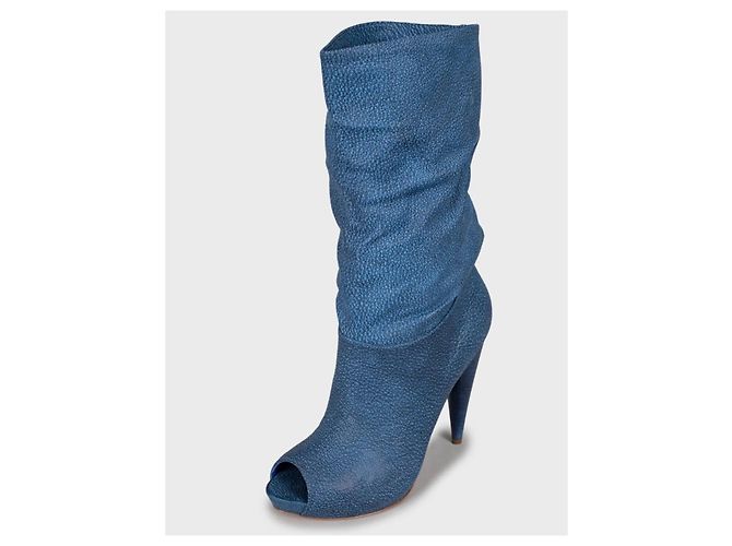 Alexander McQueen Blue Leather Wedge Open Toe Boots Sz.39,5 Gebraucht - Ansicht 3