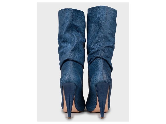 Alexander McQueen Blue Leather Wedge Open Toe Boots Sz.39,5 Gebraucht - Ansicht 4