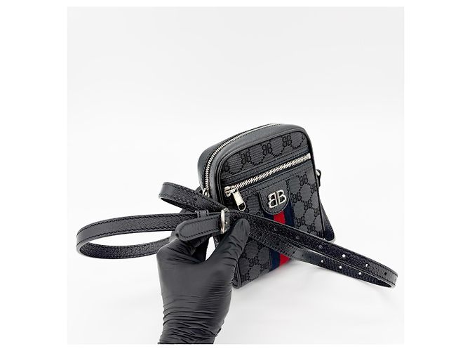 Balenciaga x Gucci The Hacker Project Borsa Messenger BB con zip in tela mini Nero - vista 7