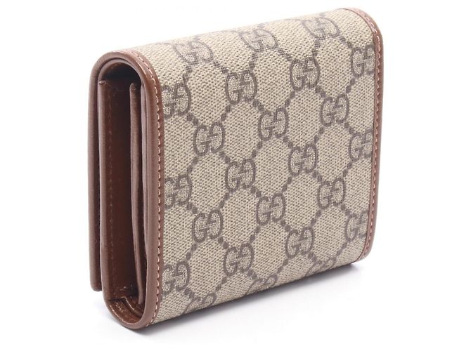 Billetera bi-fold Gucci Horsebit GG Supreme Castaño Beige - vista 2