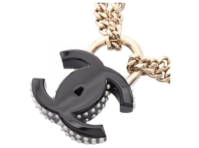 Chanel D22C Coco Mark Padlock Motif Double Choker Negro Blanco Dorado - vista 2