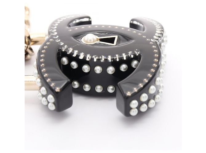 Chanel D22C Coco Mark Padlock Motif Double Choker Negro Blanco Dorado - vista 7