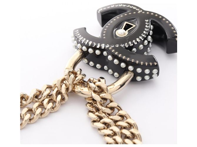 Chanel D22C Coco Mark Padlock Motif Double Choker Negro Blanco Dorado - vista 8