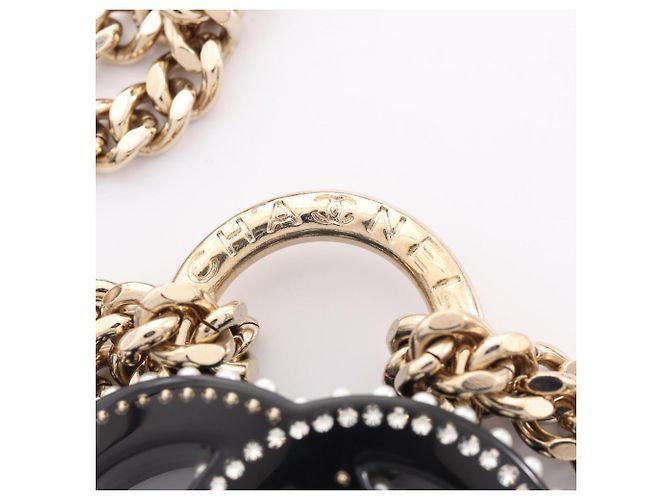 Chanel D22C Coco Mark Padlock Motif Double Choker Negro Blanco Dorado - vista 9