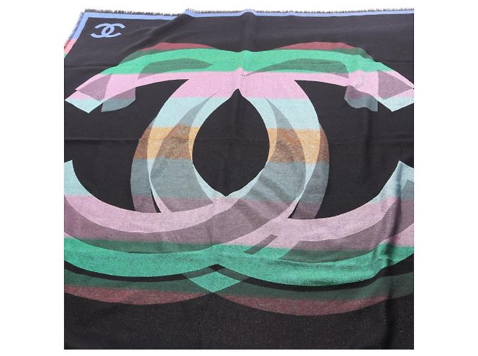 Stola Chanel Coco Mark in seta e cashmere Nero Multicolore - vista 2