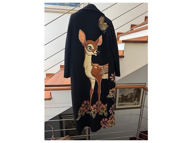 Philipp Plein Cappotto lungo in lana nero ricami floreali e Bambi Multicolore - vista 3