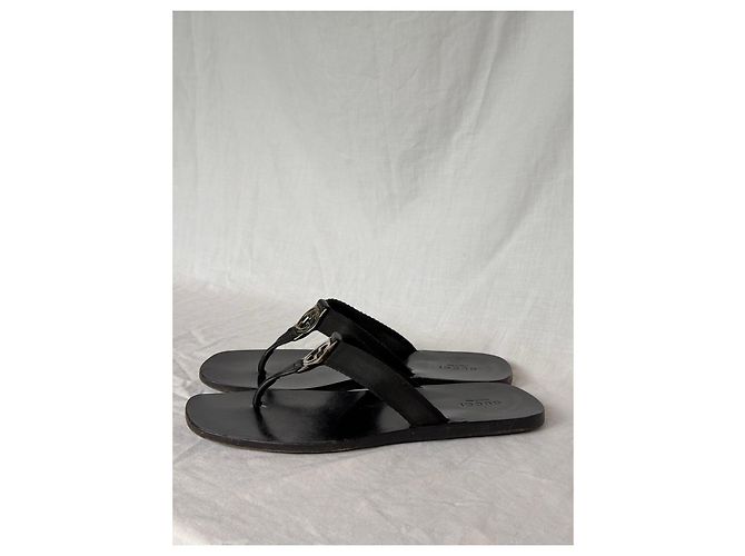 Infradito in tessuto nero Gucci con logo GG intrecciato - vista 4