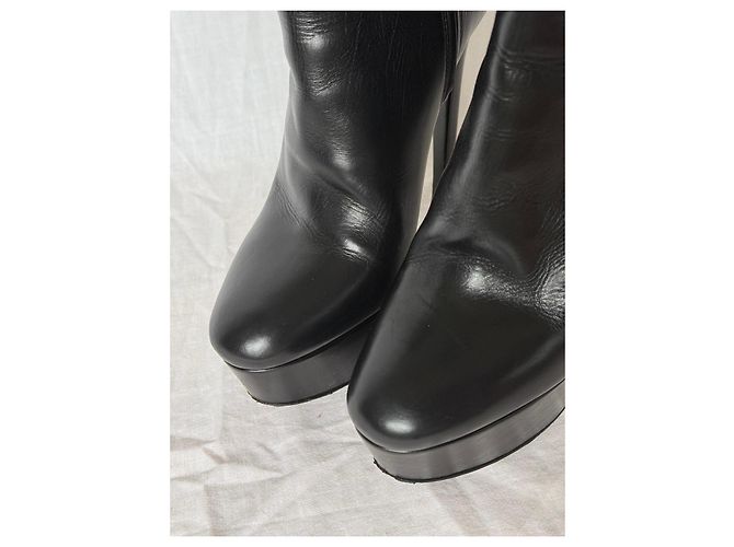 Prada Biker-Stiefeletten mit Plateau aus schwarzem Leder - Ansicht 5
