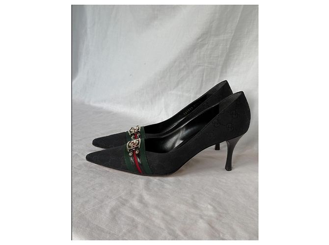Gucci GG Monogramm-Canvas-Pumps mit Web-Detail Schwarz - Ansicht 3