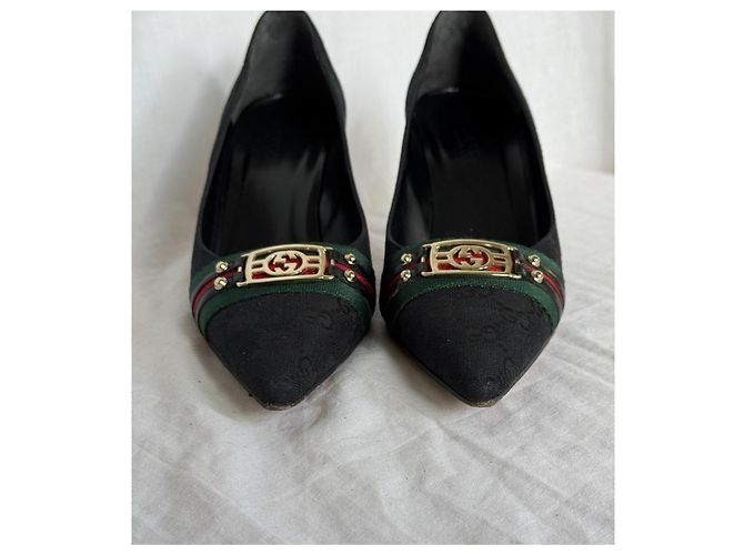 Gucci GG Monogramm-Canvas-Pumps mit Web-Detail Schwarz - Ansicht 5