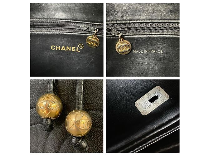 Borsa Tote Chanel CC in Pelle Caviar Nera Nero - vista 12