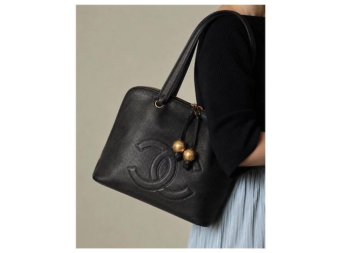 Borsa Tote Chanel CC in Pelle Caviar Nera Nero - vista 13