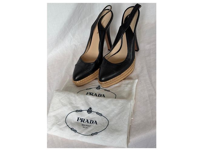 Prada Black Leather S/S 2009 Runway Heels Pointed Toe Platform Slingback - view 2