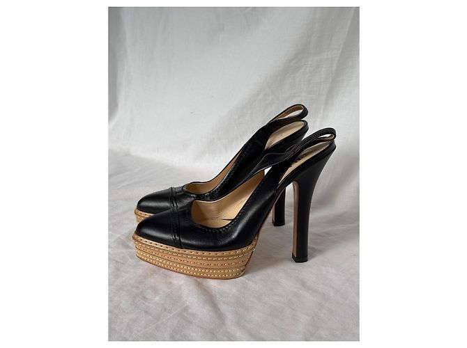 Prada Black Leather S/S 2009 Runway Heels Pointed Toe Platform Slingback - view 3
